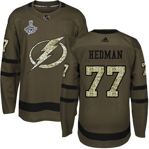 Adidas Tampa Bay Lightning #77 Victor Hedman Green Salute to Service Youth 2020 Stanley Cup Champions Stitched NHL Jersey->youth nhl jersey->Youth Jersey